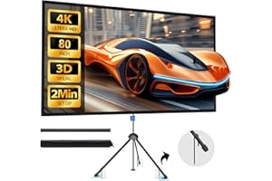 HYZ Projector Screen with Stand 80 inch Indoor Outdoor Projector Screen 16:9, 4K HD PVC Projector Screen with 1.5 Gain, projector screen for Backyard Theater and Wall Hanging 2IN1 with Carry Bag, Ground