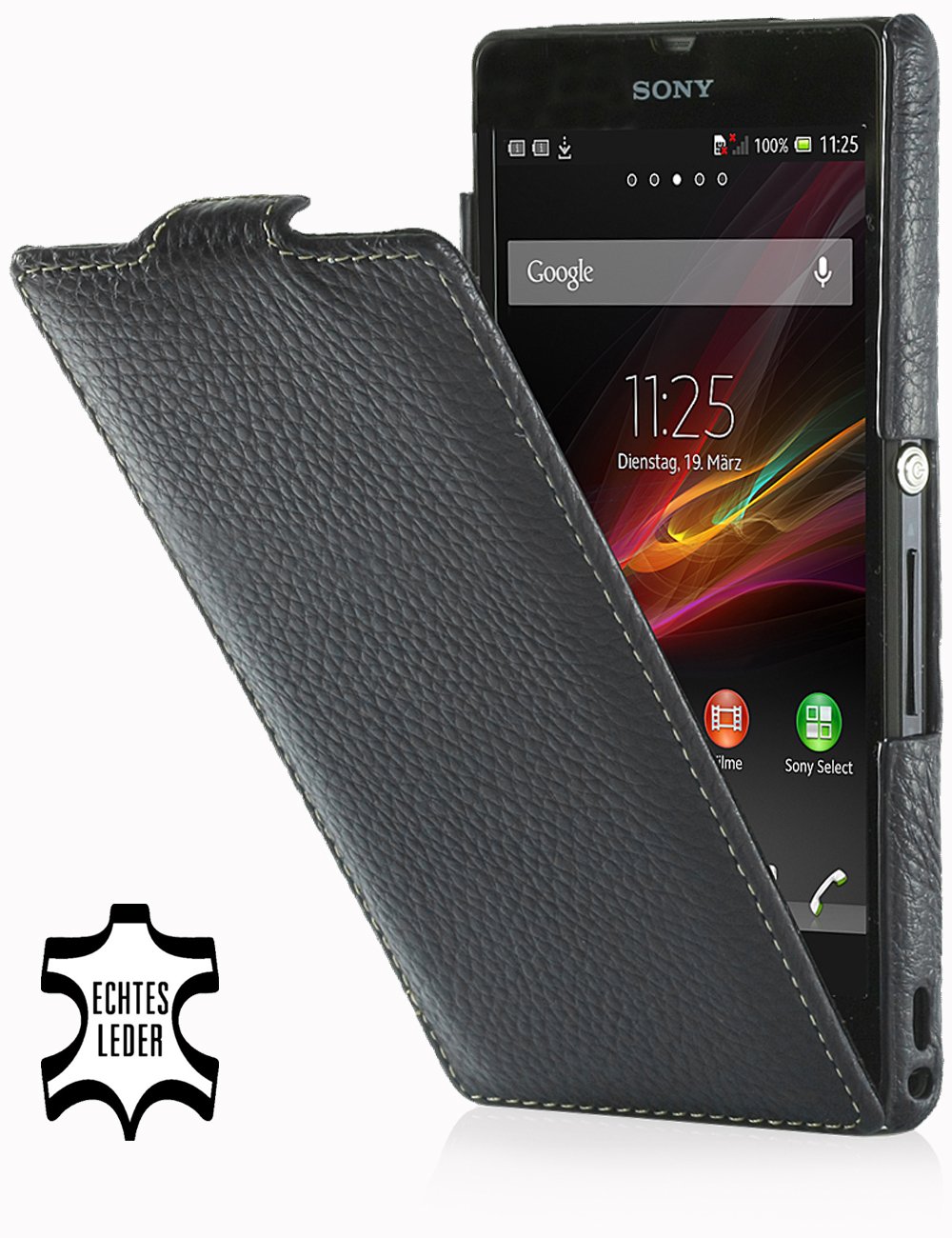 StilGut Ultraslim Leather Case Compatible with Sony Xperia Z, Black