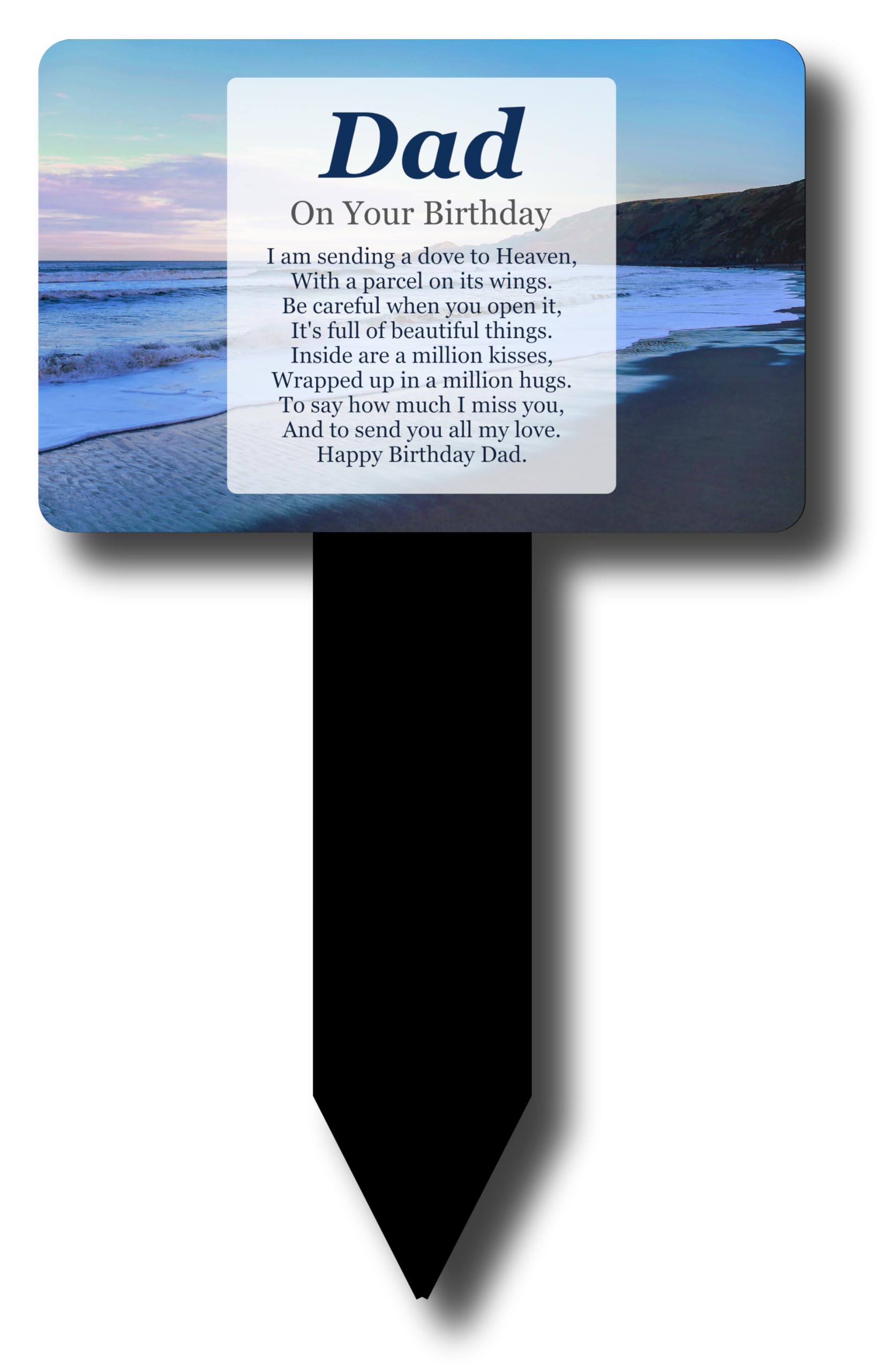 OriginDesigned NEW 'Dad On Your Birthday' Memorial - Sublimated Aluminium Memorial Plaque, mounted onto an acrylic stake, for outdoor use