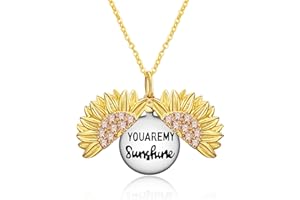 HUKKUN You are My Sunshine Necklace Sterling Silver Sunflower Locket Necklace for Women Sunflower Jewelry Gifts for Daughter/Wife/Sister/Mom