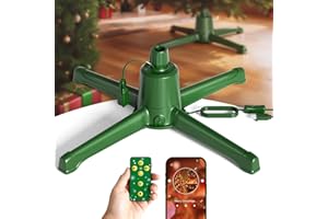COOLWUFAN Musical Rotating Christmas Tree Stand with Remote Control, Built-in Electrical Outlets Xmas Tree for Up to 9ft Artificial Trees, Stable 360 Degree Spinning Tree Base Holder