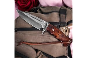 Poshland Custom Handmade Damscus Steel Knife. Perfect Grip Wooden Handle