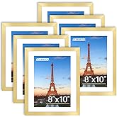 FIXSMITH 8x10 Picture Frame Bulk-6 Pack, Gold Picture Frames Collage Wall Decor, Wall & Tabletop Picture Frames, Photo Frame with HD Plexiglass, Display Pictures 5x7 with Mat or 8x10 Without Mat