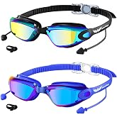AzureWings Swim Goggles，2 Pack Swimming Goggles for Adult Men Women, No Leak Anti-Fog &amp; UV, Wide Visio HD Mirror PC Lens