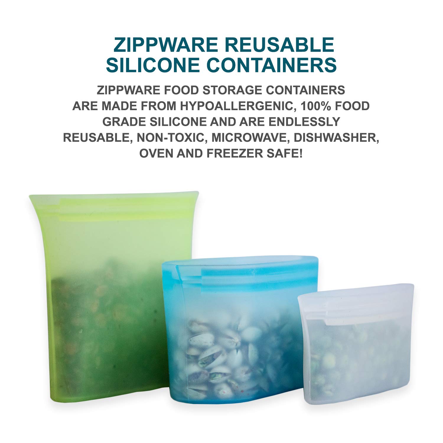 Zippware Reusable Silicone Containers, UPDATED CUP BPA Free Food Storage Bags for Sandwiches