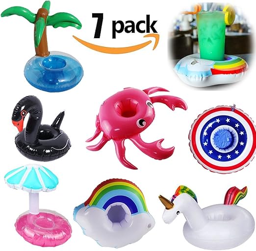 Yojoloin 7PCS Inflatable Drink Pool Float Cup Holder,Inflatable Cup Coasters for Pool Party And