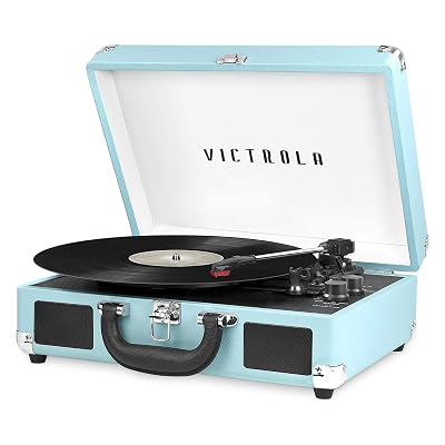 Victrola Journey Bluetooth Portable Suitcase Record Player – with Built-in Speakers, 3 Speed Vinyl Record Player, RCA Out, Headphone Jack (Turquoise)