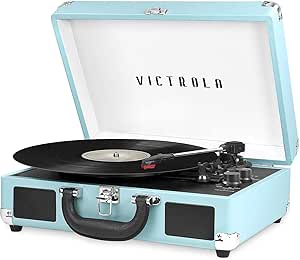 Victrola Vintage 3-Speed Bluetooth Portable Suitcase Record Player with Built-in Speakers | Upgraded Turntable Audio Sound| Includes Extra Stylus | Turquoise, Model Number: VSC-550BT