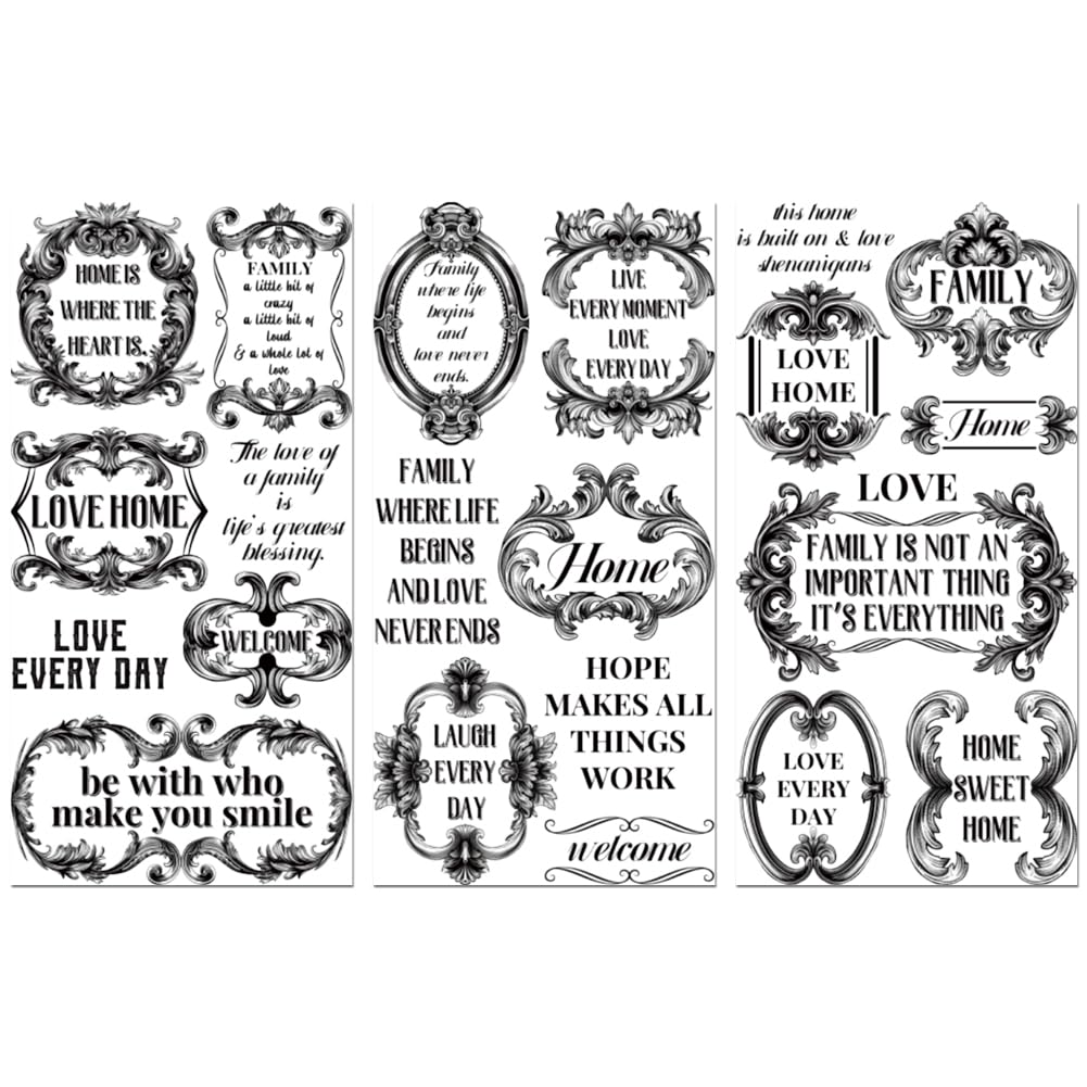 Peacoblue Rub on Transfer Decals for Furniture Crafts 15x30cm, 3Pcs Ornamental Family Warm Words Waterproof UV DTF Transfer Sticker for Dresser Lingerie Chests Drawer Glass Porcelain Wood Decor