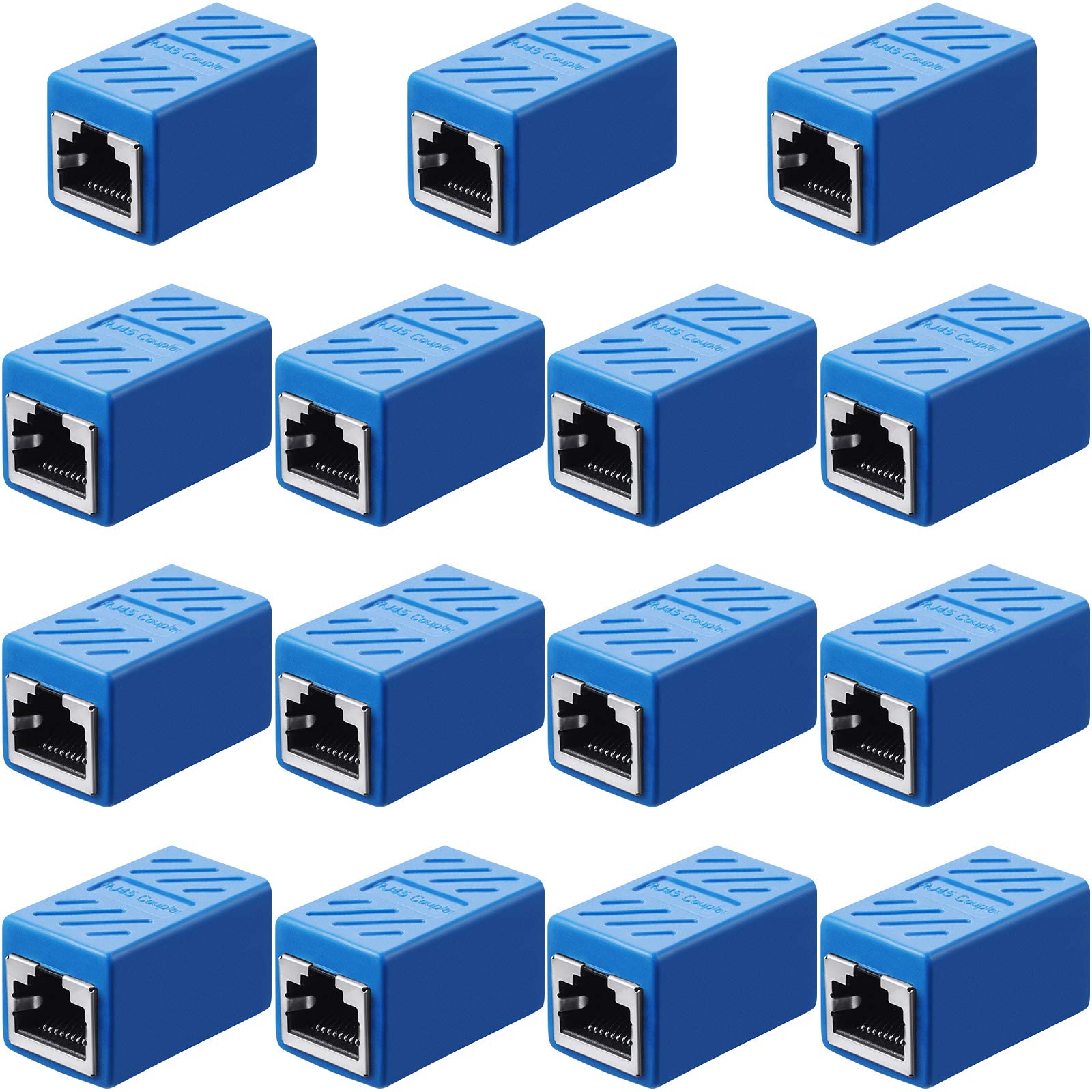 15 Pieces RJ45 Coupler, Ethernet Extension Adapter Network Connector for Cat7/Cat6/Cat5e/Cat5 Ethernet Network Cable Coupler Female to Female (Blue)