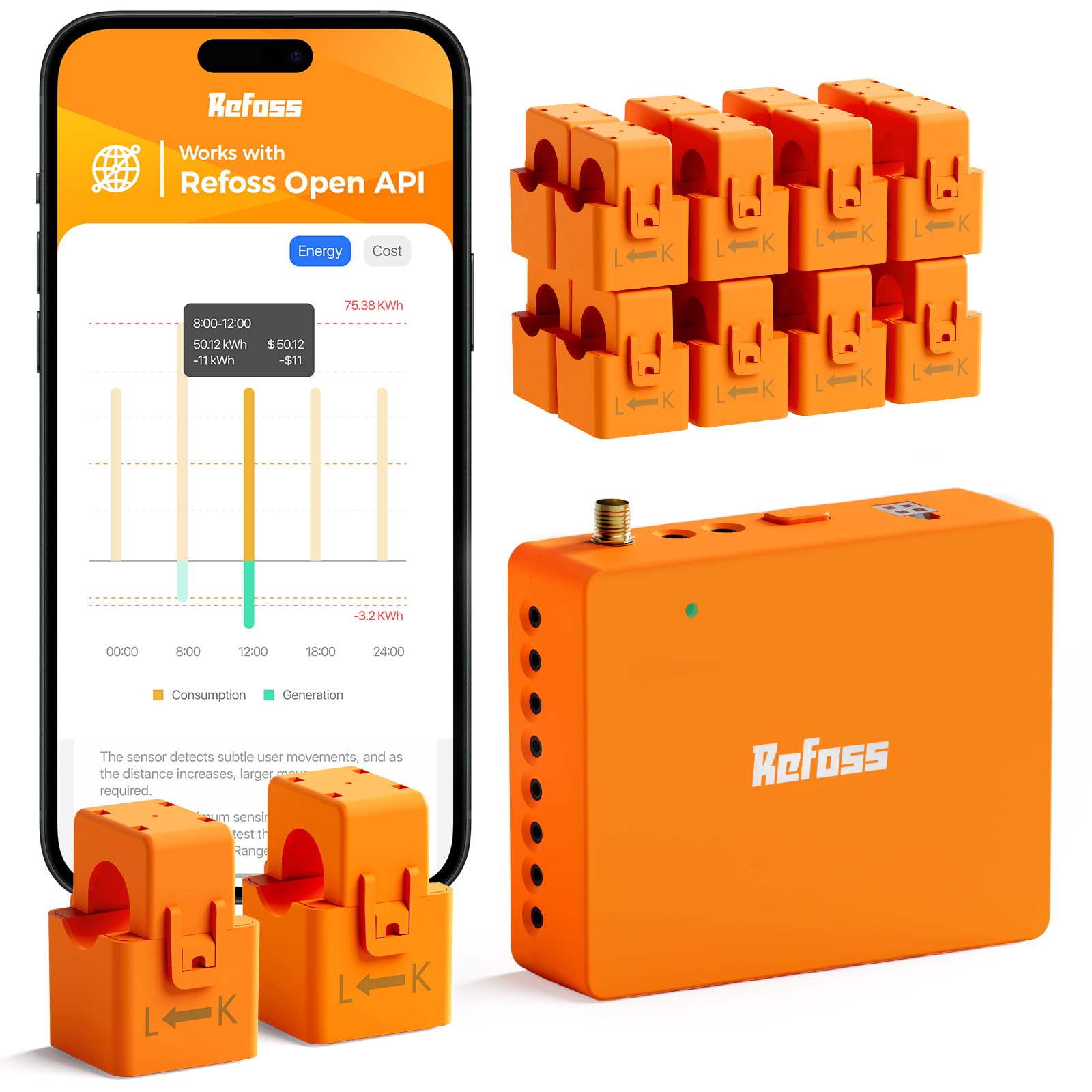 Photo 1 of Refoss Smart Home Energy Monitor Real-Time Electricity Usage Monitor with 16x60A Circuit Sensor, Energy Meter, Local Data Storage with Open API & Web UI, Home Assistant, Solar Metering, ETL Certified