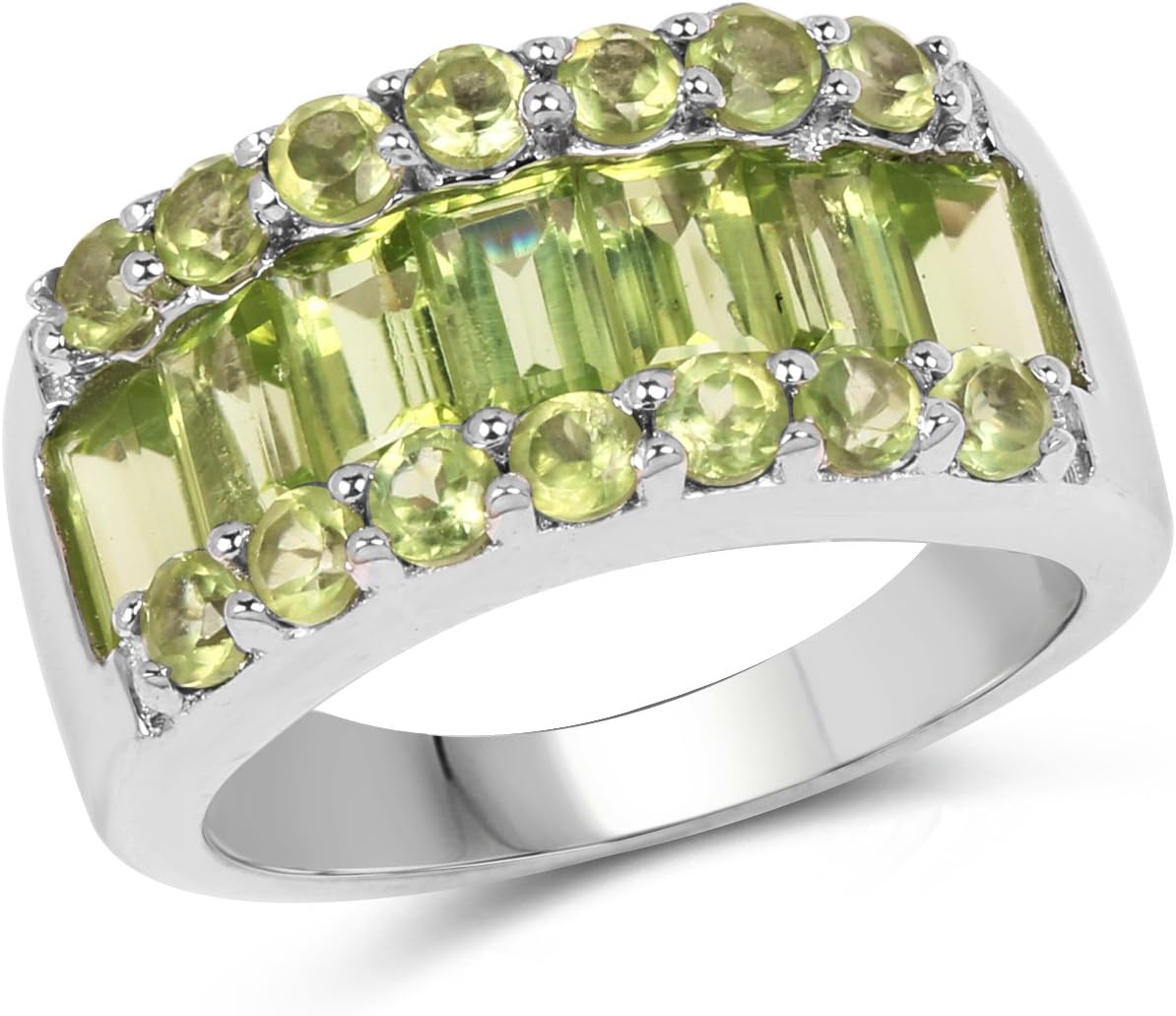3.50CTW Genuine Peridot .925 Sterling Silver Ring for Women