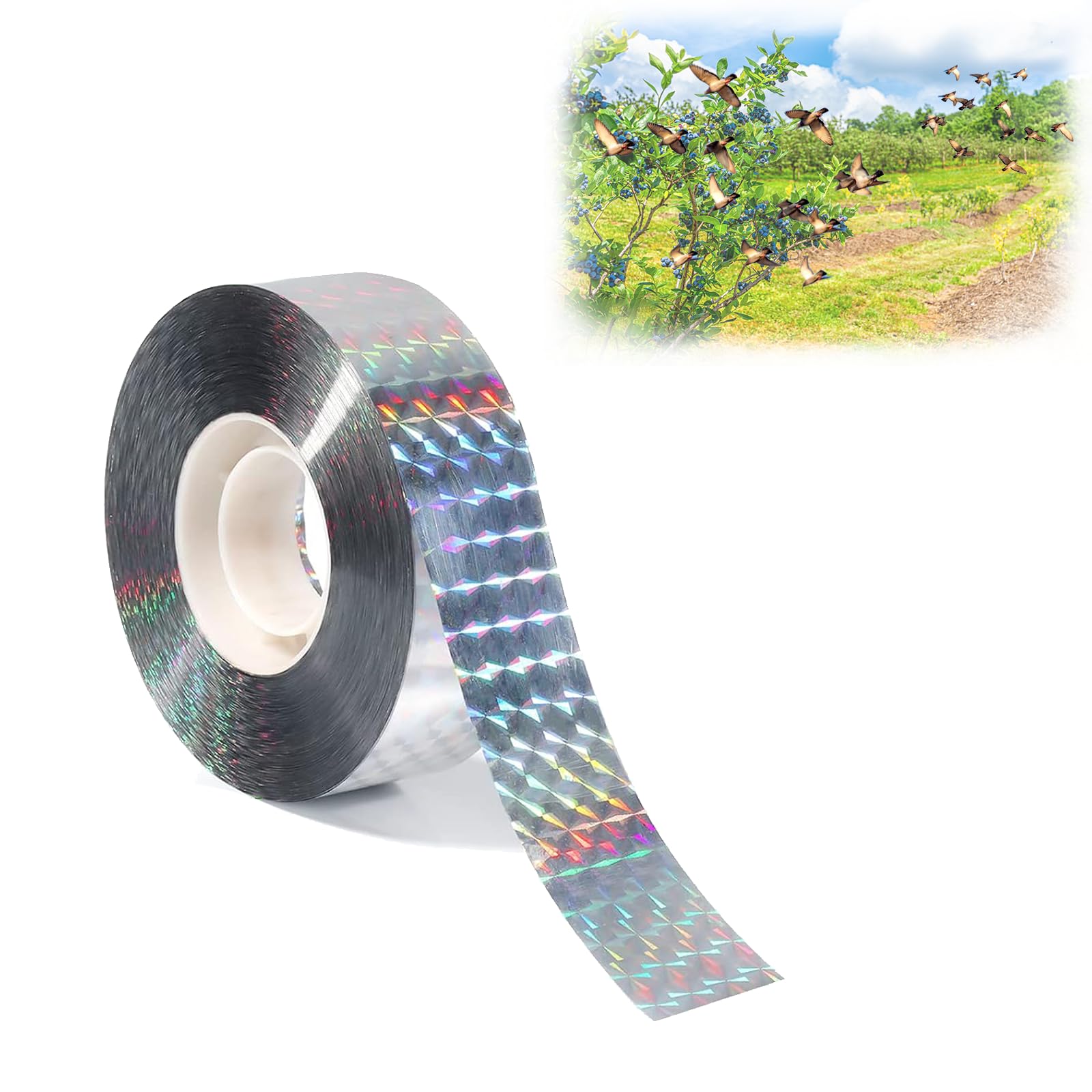 Bird Scare Tape, 328ft Double Sided Bird Repellent and Deterrent Visual Audible Reflective Scare Tape， Bird Reflective Tape