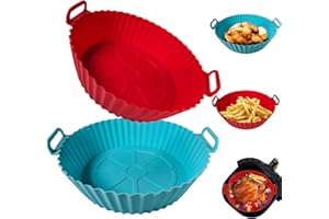 GENERIC Kookkit 2 Pack Silicone Liners, Reusable for 4-6 QT Air Fryer, Oven & Microwave Accessories, Better than Disposable Paper Liner (Red&Blue, 9.45 * 7.48 * 2.36inches)