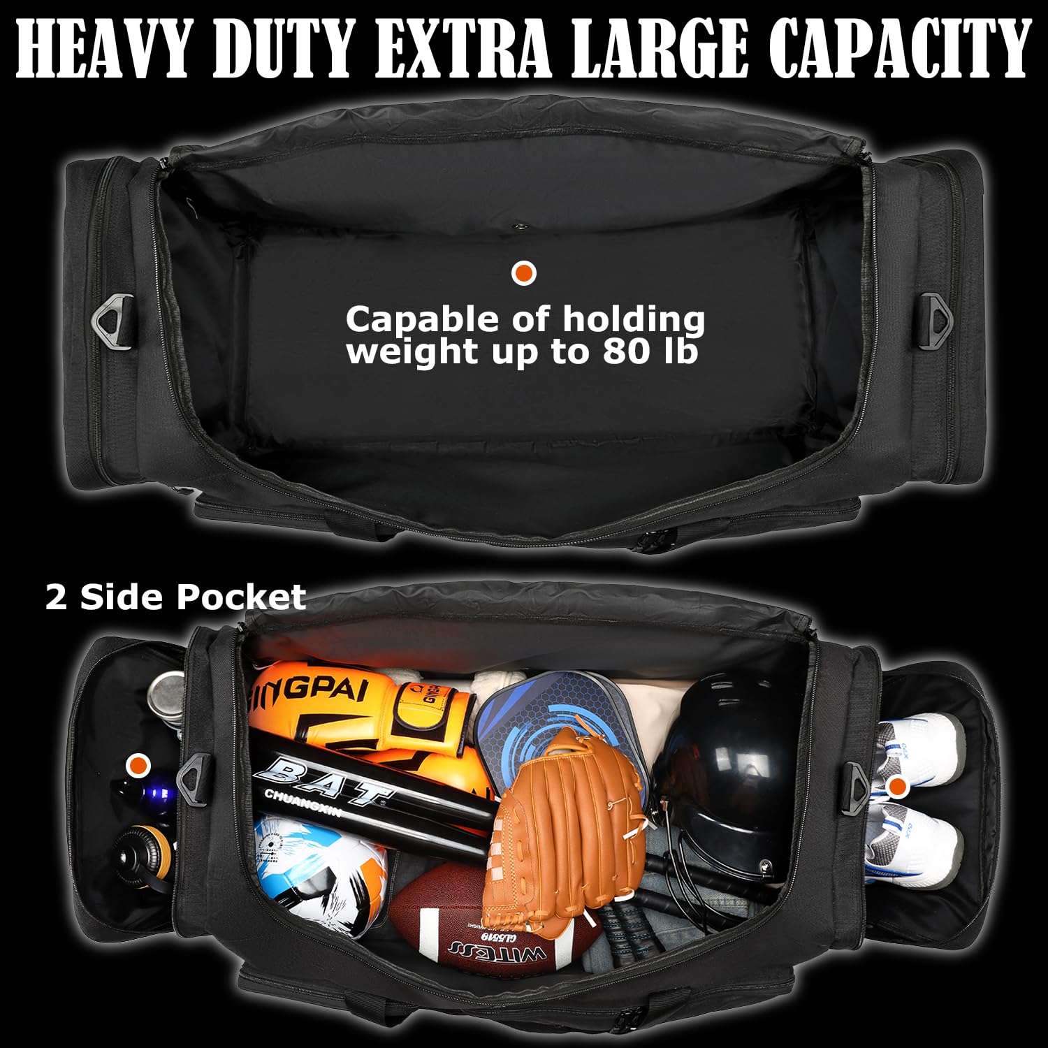 130L Extra Large Duffle Bag for Men, Heavy Duty Duffle Bag for Travel, Large Sports Gym Equipment Bag for Hockey Football Baseball Soccer Basketball & Drum Hardware