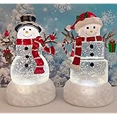 2 Pack Snowman Christmas Snow Globes with 8 Songs Music and 6H Timer USB & Battery Powered Christmas Decoration Snow Water Globe Swirling Glitter for Xmas Holiday Table Decorations Gifts (Two Snowmen)