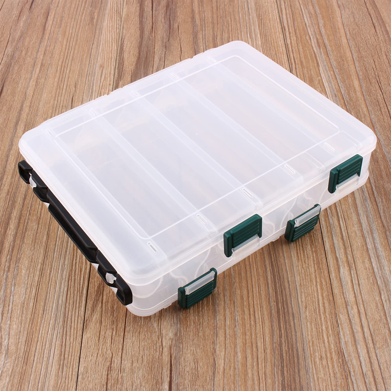 Waterproof Fishing Tackle Box, Double Layer Lure Storage Box with 12 Compartments, Transparent Lid Detachable Handle Portable Durable Easy Clean Fall Resistant Plastic