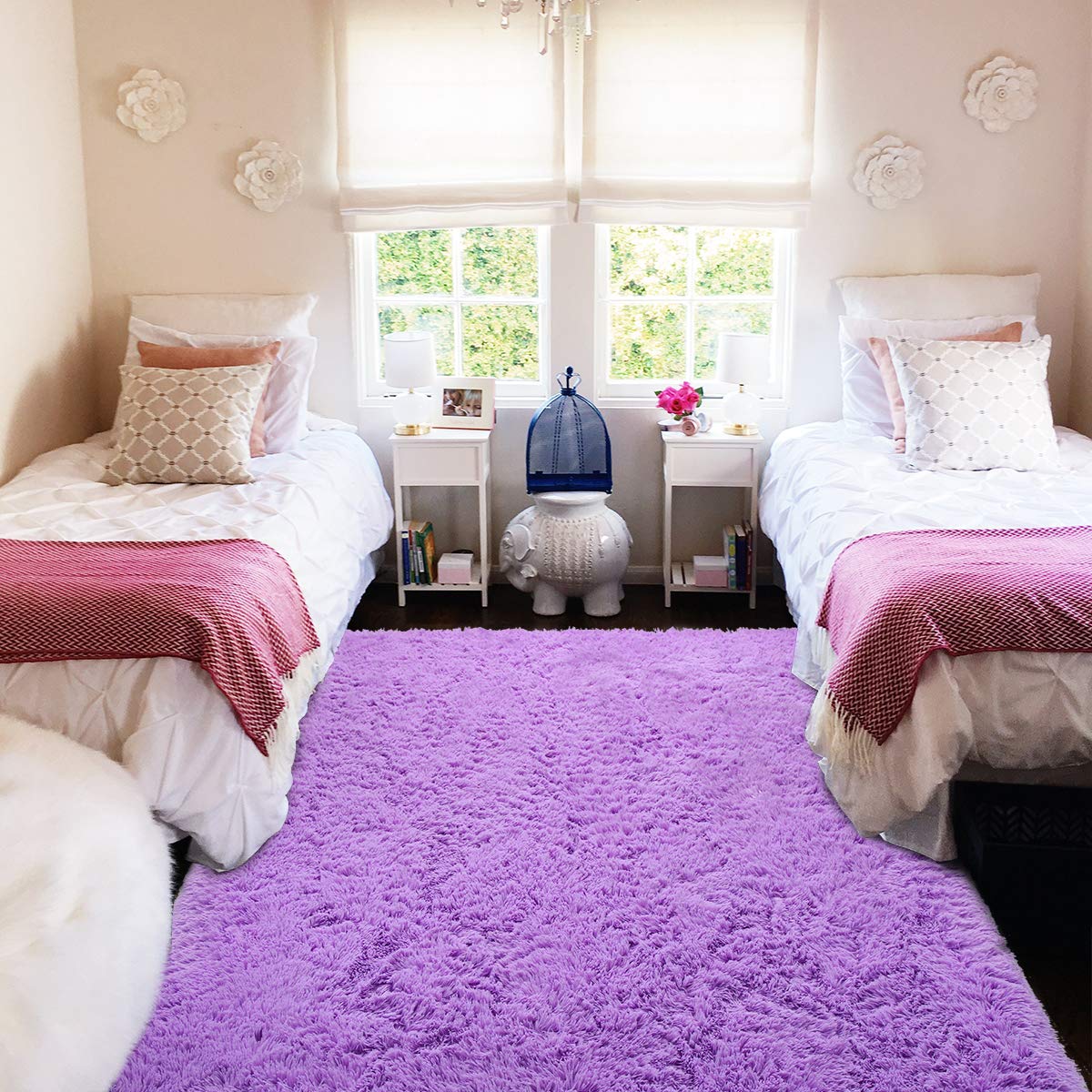 Softlife Soft Fluffy Girls Bedroom Area Rugs 5.3' x 7.6' Cute Plush Indoor Rug for Kids Baby Living Room Dorm Room Luxury Large Modern Decorative Nursery Floor Carpet, Purple