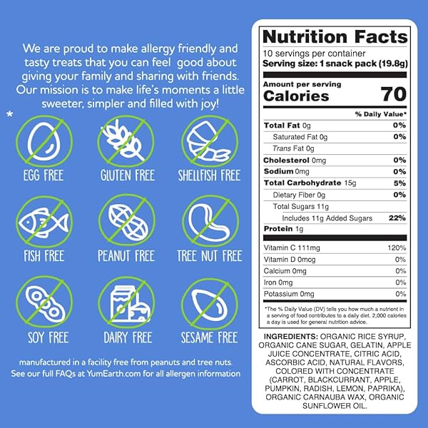 YUMEARTH ORGANIC FRUIT FLAVORED GUMMY BEARS, 10- .7OZ. SNACK PACKS, ALLERGY FRIENDLY, GLUTEN FREE, NON-GMO, DYE FREE