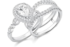 Newshe Wedding Bridal Band Ring Enhancer Engagement Ring Set for Women 925 Sterling Silver 3Ct Pear White Rose Yellow Gold 5A