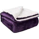 NANPIPER Sherpa Blanket, Super Soft Fuzzy Flannel Fleece/Wool Like Reversible Velvet Plush Couch Blanket, Lightweight Warm Blankets for Winter (Throw Size 50"x60", Purple)