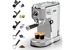 CoOptVal 20-Bar Espresso Machine & Coffee Machine – Compatible with Nespresso, Keurig K Cup – Hot & Cold Brew, Milk Frother, Water Adjustment, Stainless Steel – Latte Machine & Cappuccino Machine