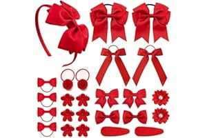 25pcs Red Baby Girl Hair Clips Ties Hairbands Set Lovely Grosgrain Ribbon Cheer Bowknot Clips Hair Rope Boutique Children Hea