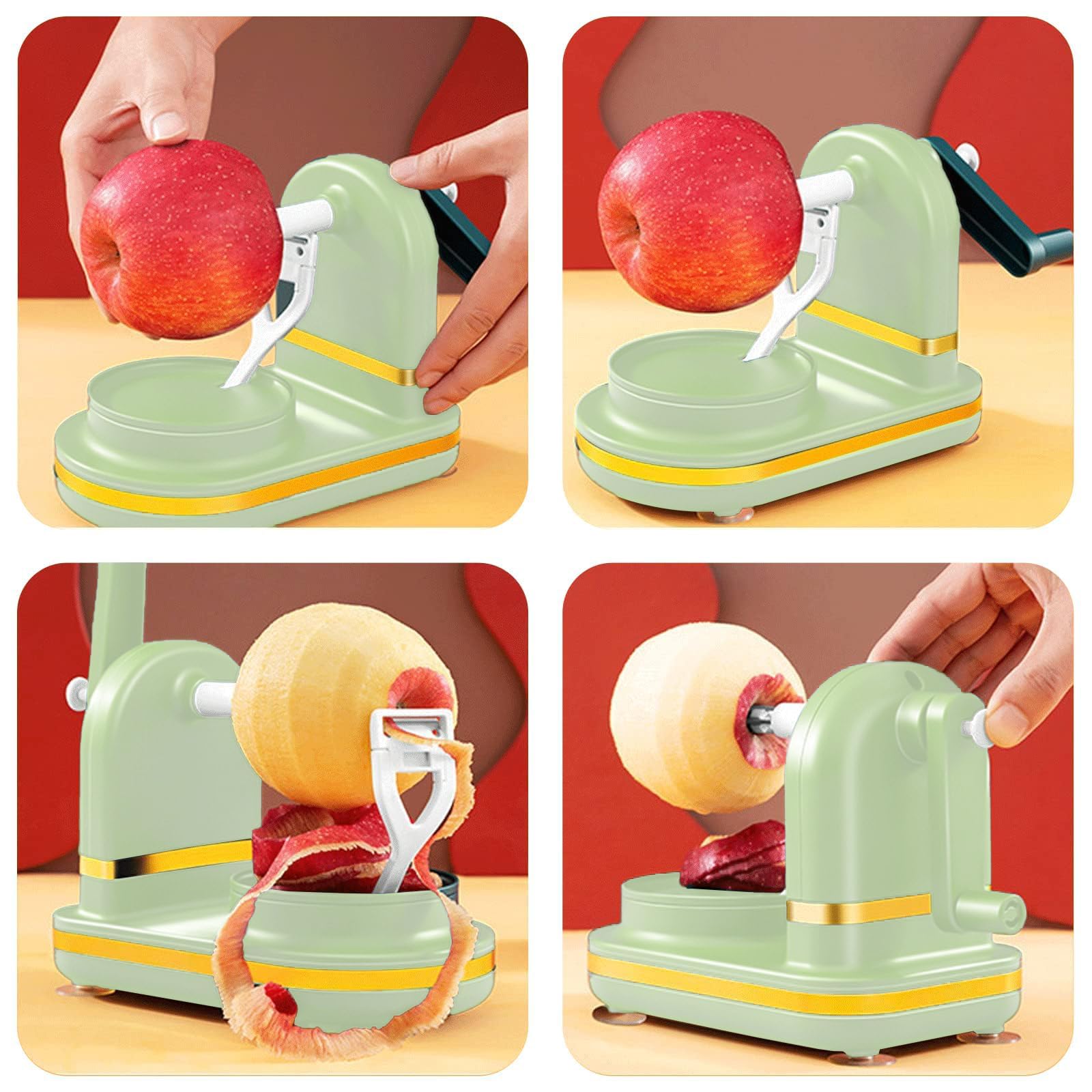 Apfelschäler, Kartoffelschäler, Gemüse- und Obstschäler, Kartoffelschälmaschine, Apfelschälmaschine 3 in 1 für das Schneiden (Hellgrün) 6