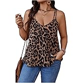 OYOANGLE Women's Plus Size Cheetah Print Camisoles Leopard Sleeveless Deep V Neck Spaghetti Strap Loose Tank Tops