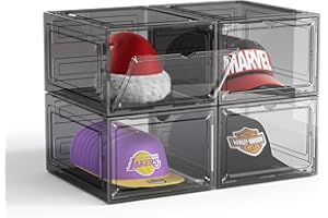 ZHAIXIAONIAN Hat Organizer Box for Baseball Caps, 4 Pack Clear Plastic Hat Storage Box Display Case with Magnetic Door, Hat Rack Holder for Closet, Snapback Organizer, Hold 8 Cap Each