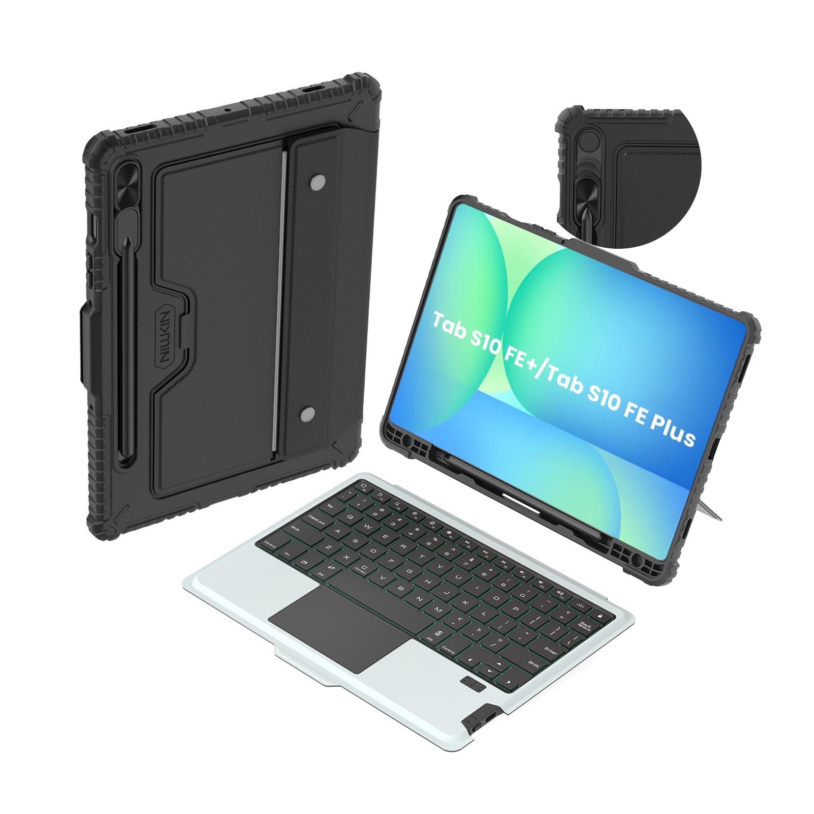 Photo 1 of Nillkin for Samsung Galaxy Tab S10 FE+ Plus Detachable Keyboard Case with 7 Backlit, Kickstand, Trackpad, S Pen Holder, for Samsung Tablet S10 FE Plus Keyboard, Portrait/Landscape Modes 13.1 inch