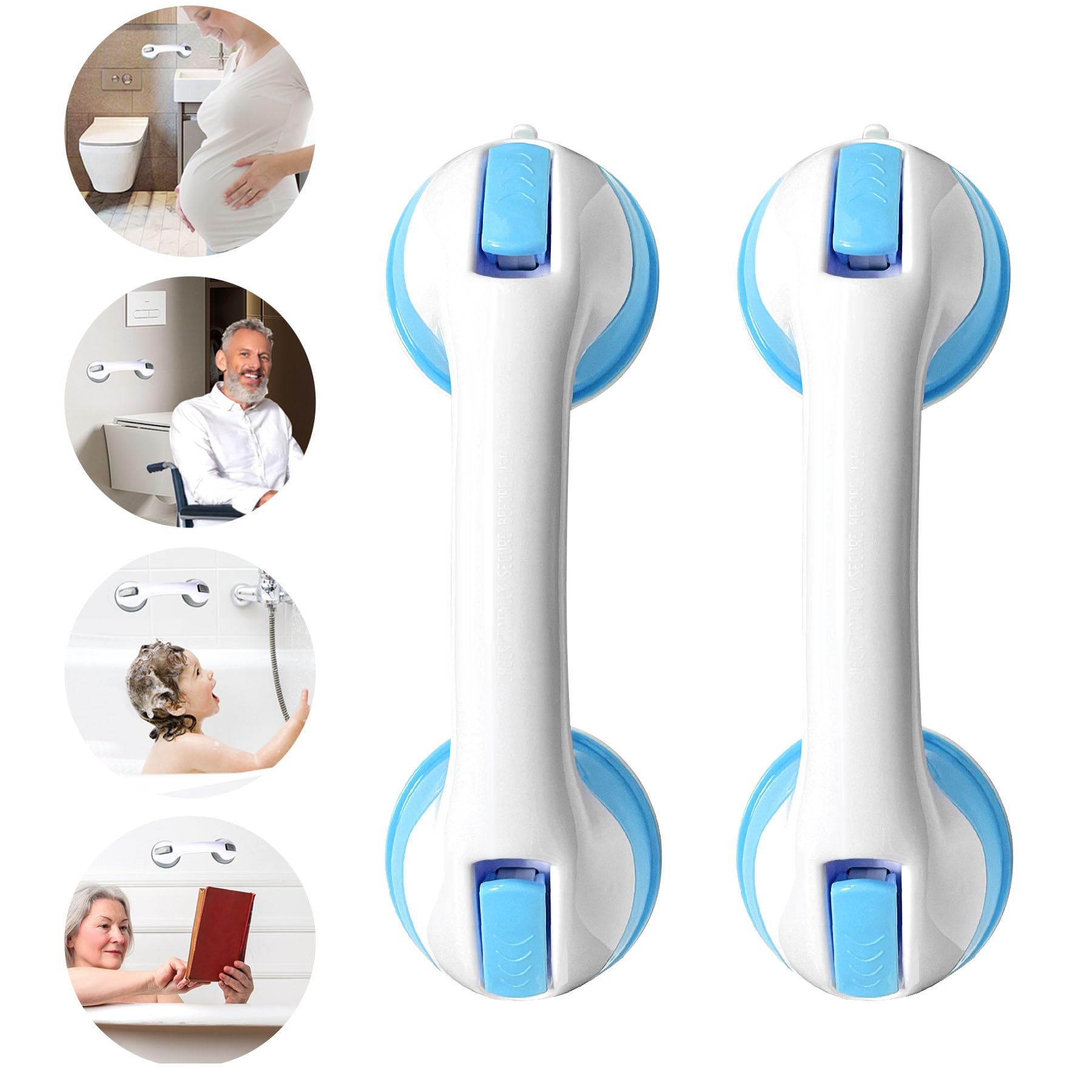 TZEKING Pack of 2 Grab Handles for Seniors, Shower Handle, Suction Cup, Grab Bars for Shower No Drilling, Mobile Grab Handle, Stand Aid Suction Handle, Bath Handle No Drilling, Shower Rail