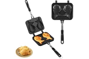 Taiyaki Fish Cake Pan, Taiyaki Cake Maker, Non Stick Taiyaki Fish Mold, Waffle Pancake Maker with Long Handle, Double Baking 
