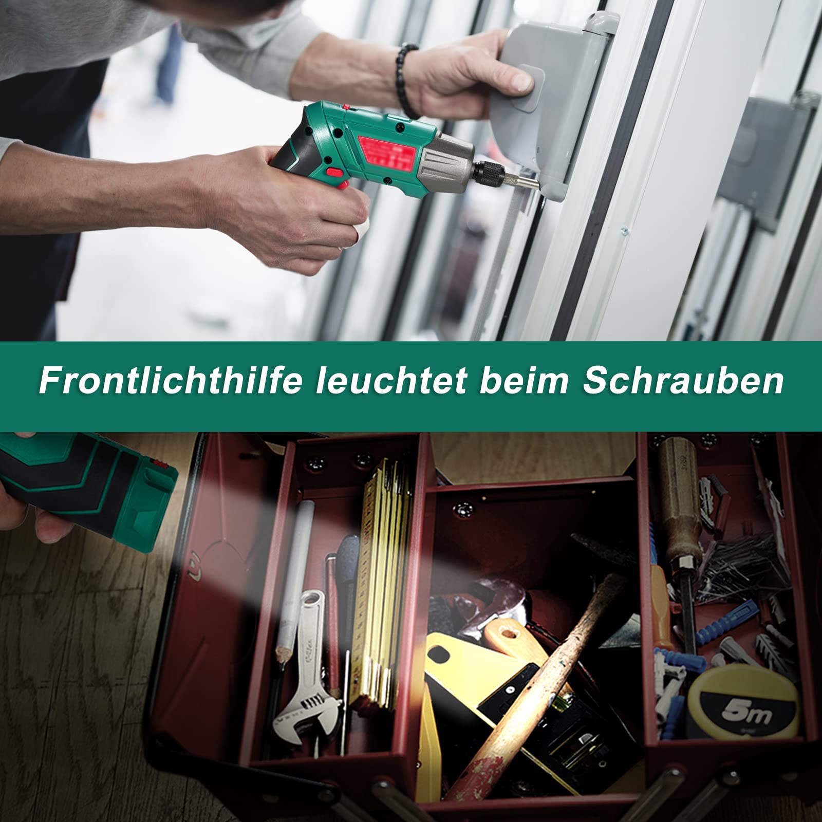 HYCHIKA Akkuschrauber, 6N·m Drehmoment 2000mAh 3,6V Akku mit 35 Zubehörteilen, LED-Licht und Taschenlampe, Akku Bohrschrauber mit USB Kabel und Aufbewahrungsbox 8