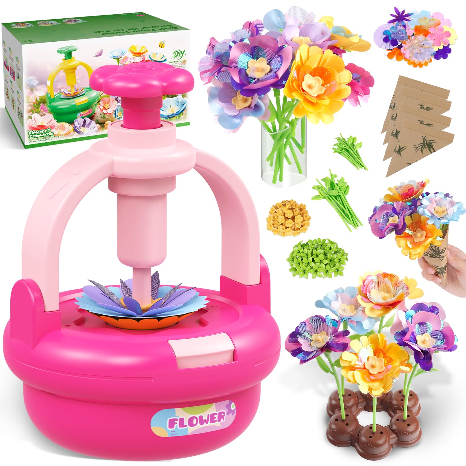 Photo 1 of TingingYuli Arts and Crafts Kit for Kids Ages 4-8,Flower Bouquet Toys,DIY Flower Market Toys,Build Your Bouquet,Educational Christmas Birthday Gifts for 3 4 5 6 7 8 9 Year Old Girls-Rose
