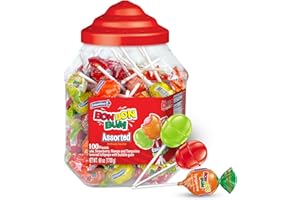Colombina Bon Bon Bum Lollipops w/Bubble Gum Center Assorted Jar - Lollipops Individually Wrapped of 4 Different Flavors: Lulo Fruit, Strawberry, Mango, and Tangerine - 60 oz bag (100 count)
