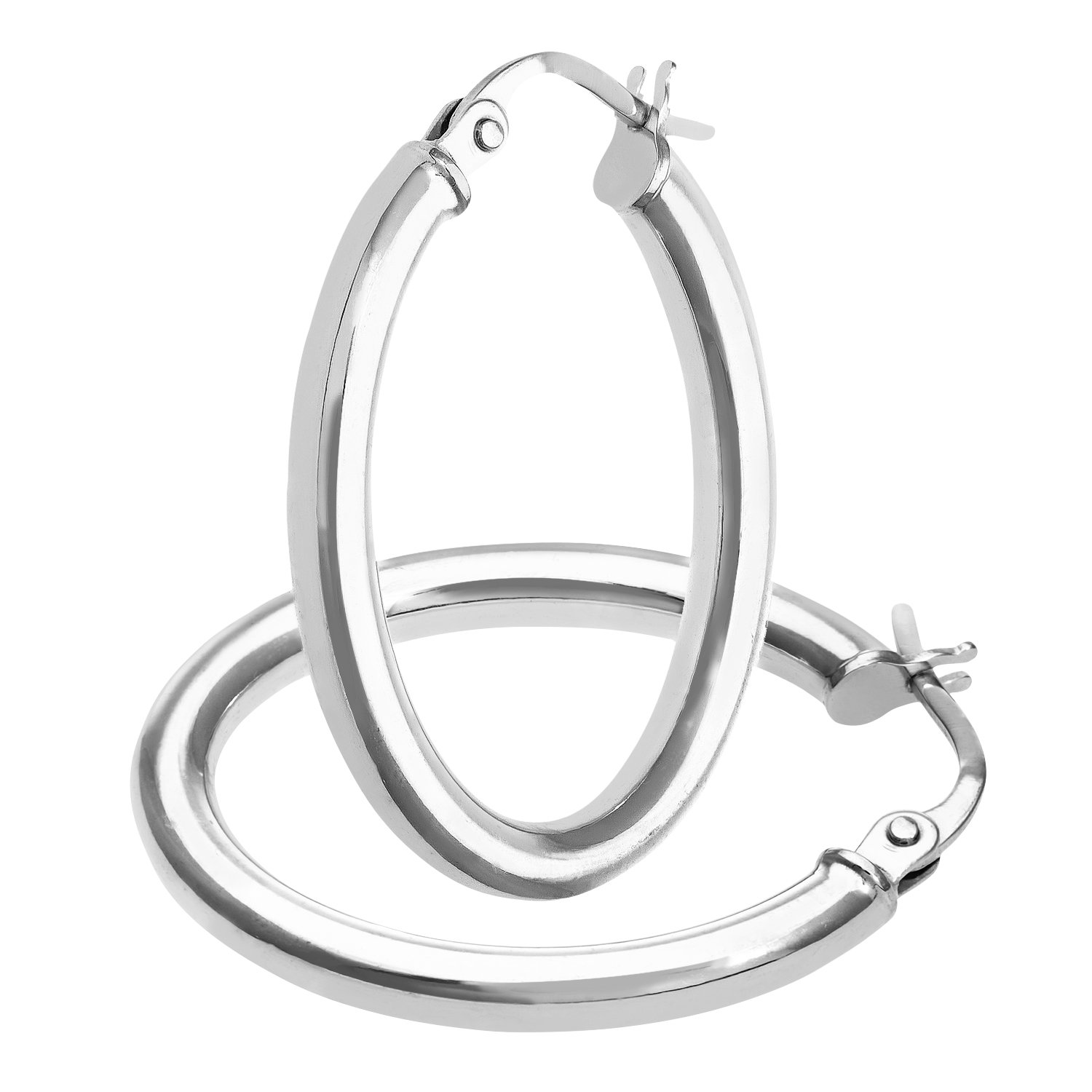 9ct White Gold Women’s Earrings – Thick Hoop Earrings - by Elegano