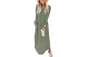 ANRABESS Women's Long Sleeve Maxi Dresses 2025 Fall Outfits Casual Loose Split Travel Vacation T Shirt Dress with Pockets