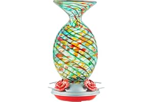 Muse Garden Hummingbird Feeders for Outdoors Hanging, Blown Glass Hummingbird Feeder, Containing Ant Moat, 32 Ounces, Multi-Functional+ Built-in Ant Moat, Hawaii Mermaid