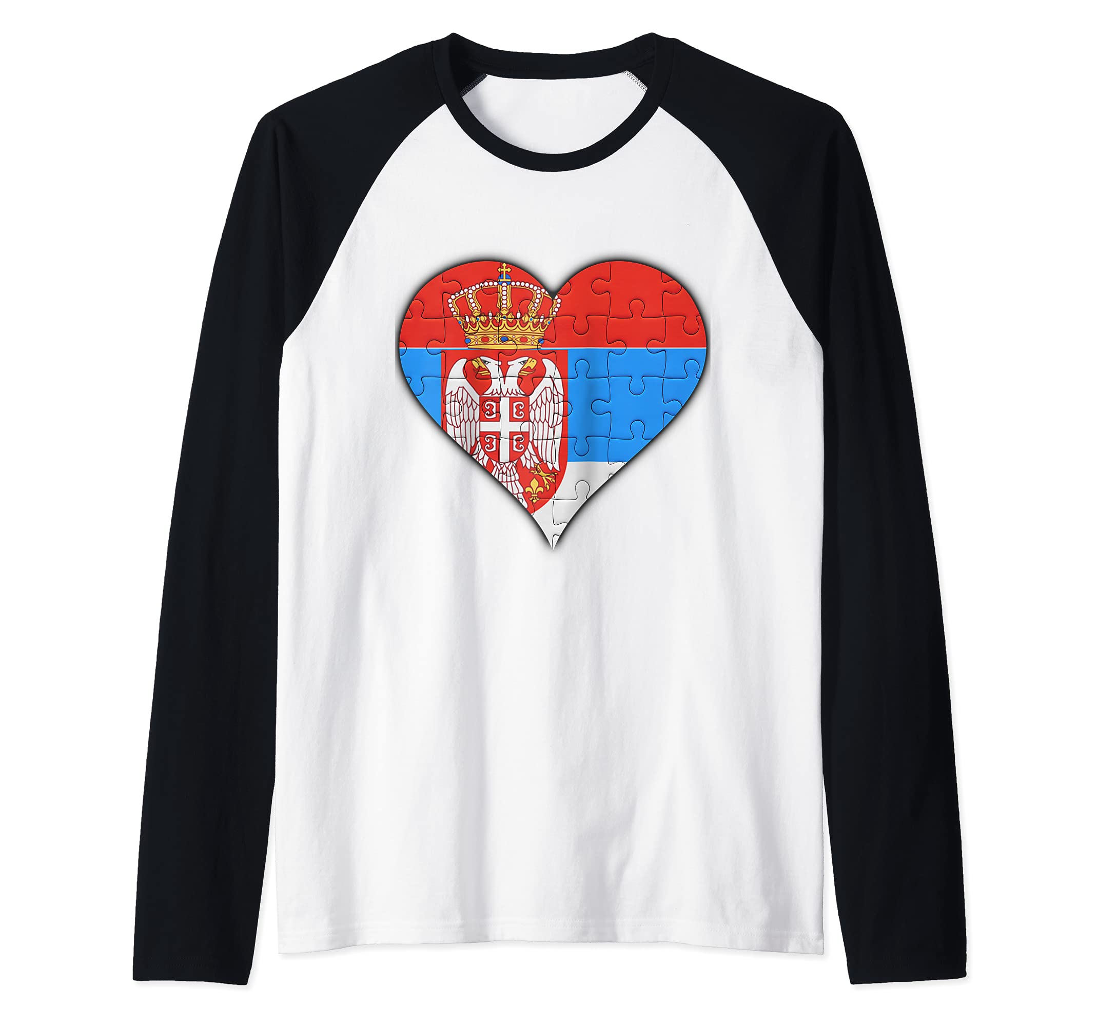 Serbia Serbian Flag Heart Raglan Baseball Tee