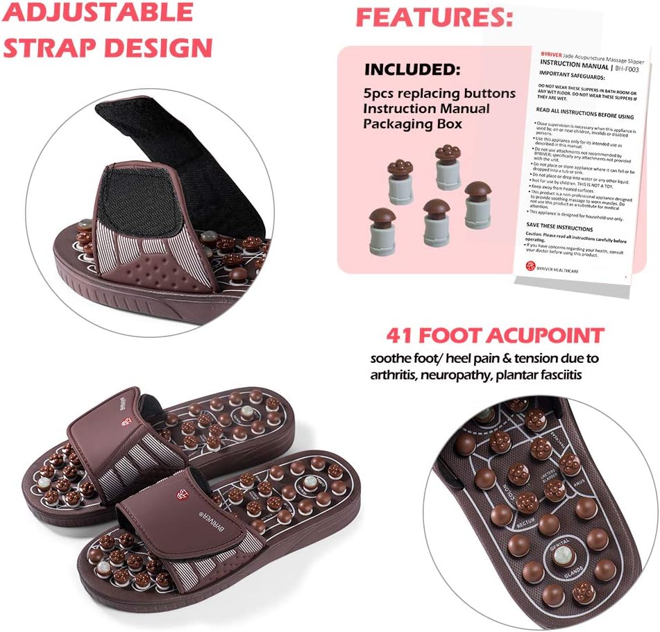 BYRIVER Acupressure Slide Slippers Plantar Fasciitis Foot Massager, Jade Indoor Massage Flip Flops Shoes, Reflexology Sandals Relaxation Gifts for Mom dad (03S): Health & Personal Care