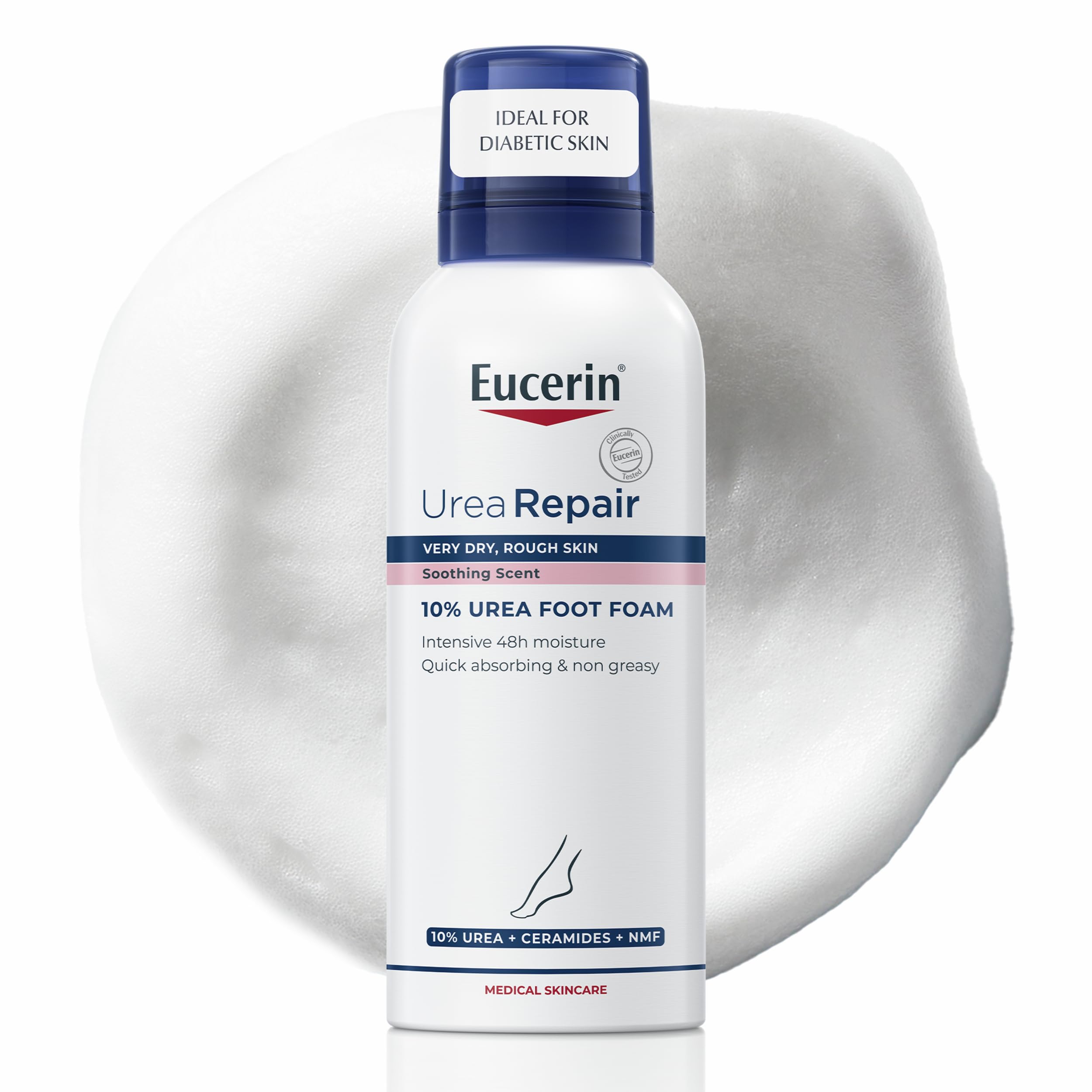 Eucerin UreaRepair Plus 10% Urea Foot Foam 150ml, Moisturising Foam for Very Dry Feet, Foot Treatment Skincare with Urea and Ceramides