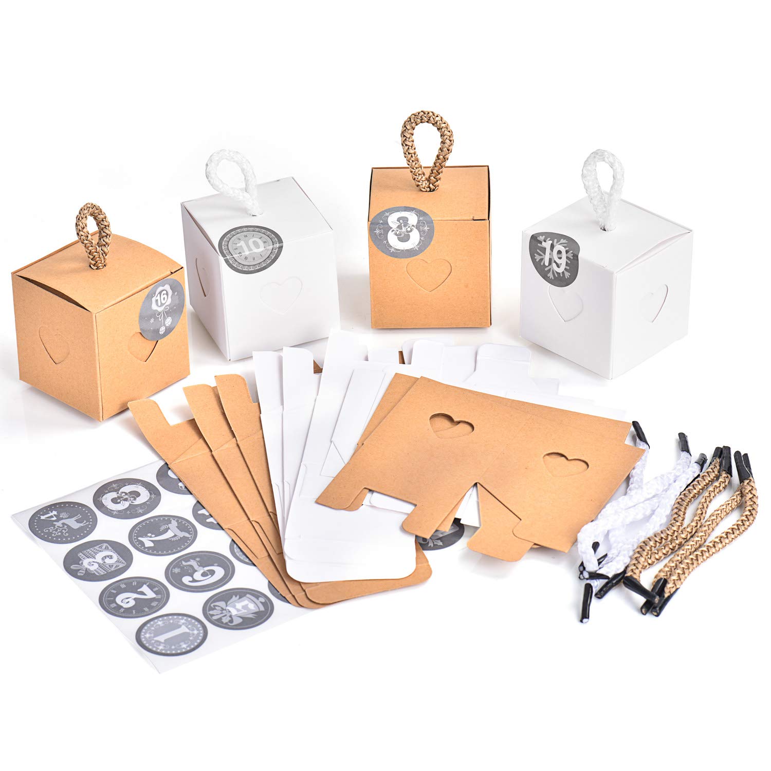 Ulikey 24 Calendrier De Lavent Set De Boites Calendrier De Lavent Diy Avec Autocollants Sacs En Papier Kraft A Remplir Pour Fete Anniversaire De Mariage Cadeaux De Noel Calendriers De L Avent Decoration