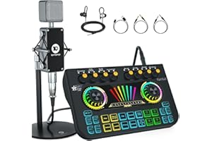 Podcast Equipment Bundle, tenlamp X3 Streaming Audio Mixer Interface with Sound Effect Board, Studio All-in-one Beginner Podcast Setup Kit for Phone PC Live Stream Podcasting Recording Gaming DJ Video