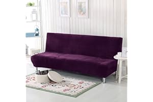 SFYZ HOME Plush armless futon Cover,Velvet Soft Solid Color Futon slipcover,Stretch 2 3 Seater Sofa Bed Cover for Home Office Hotel (Dark Purple,M)