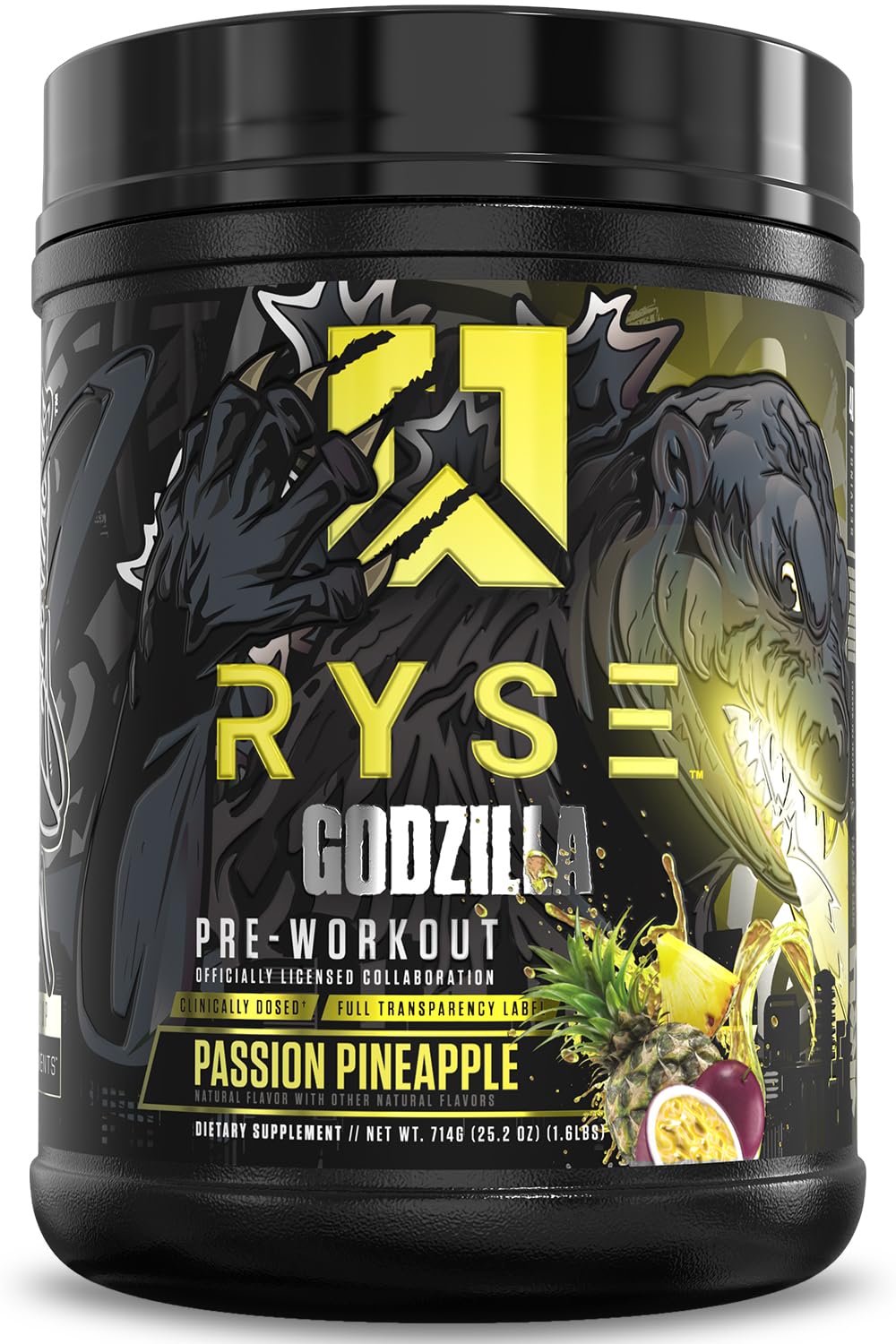 RYSE Godzilla X Noel Deyzel Pre Workout Powder - Passion Pineapple - 400mg Caffeine, High Stim Pre-Workout for Men & Women with Citrulline & Beta Alanine - Energy, Pump & Focus - 20/40 Servings