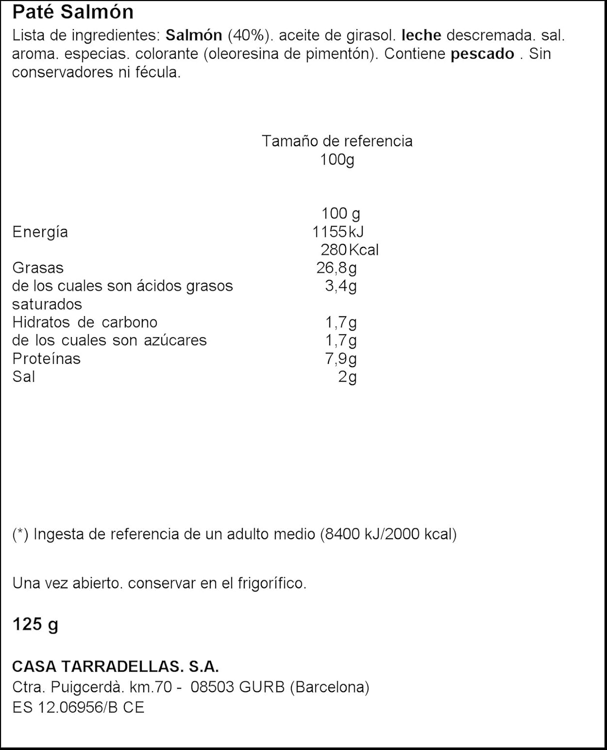 Paté De Salmón Casa Tarradellas 125gr, NO - Image 3