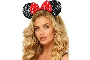 ROC PARTY Black Red Polka Dot Mouse Ears Headband with Bow - Classic Cute Christmas Gift & Stocking Stuffer for Girls Women