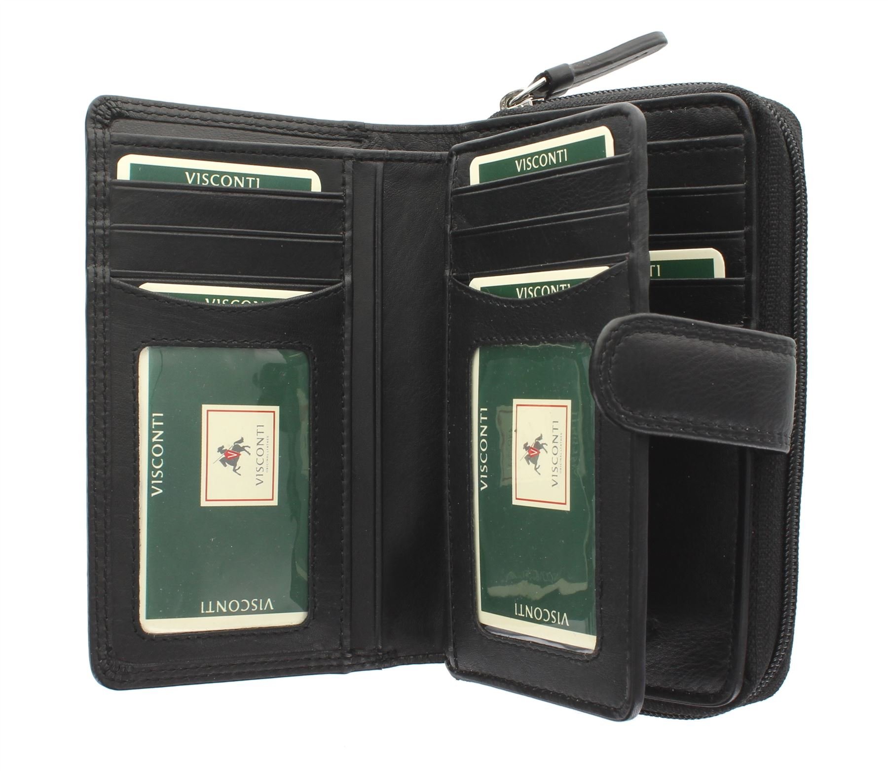 VISCONTI Heritage Collection Madame Leather Purse with Tab Closure RFID Blocking HT33 Black