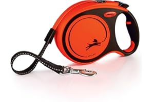 FLEXI Xtreme Tape Retractable Dog Leash for Large Dogs Upto 121 lbs. – 26 ft., Orange/Black | Tangle Free Pet Walking Leash with One-Handed Brake, Pause, Lock | German Quality Product
